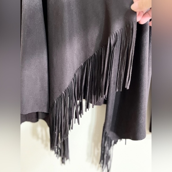 CHELSEA & THEODORE Women’s Faux Suede Open‎ Cardigan Brown Fringe Jacket Medium - Picture 6 of 10